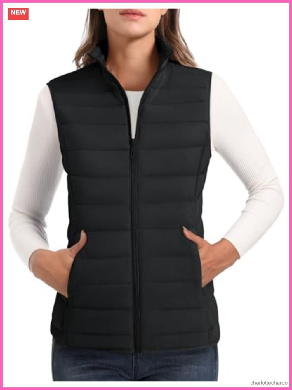 Quilted Puffer Vest Lightweight Sleeveless Zip Pockets Warm Outerwear